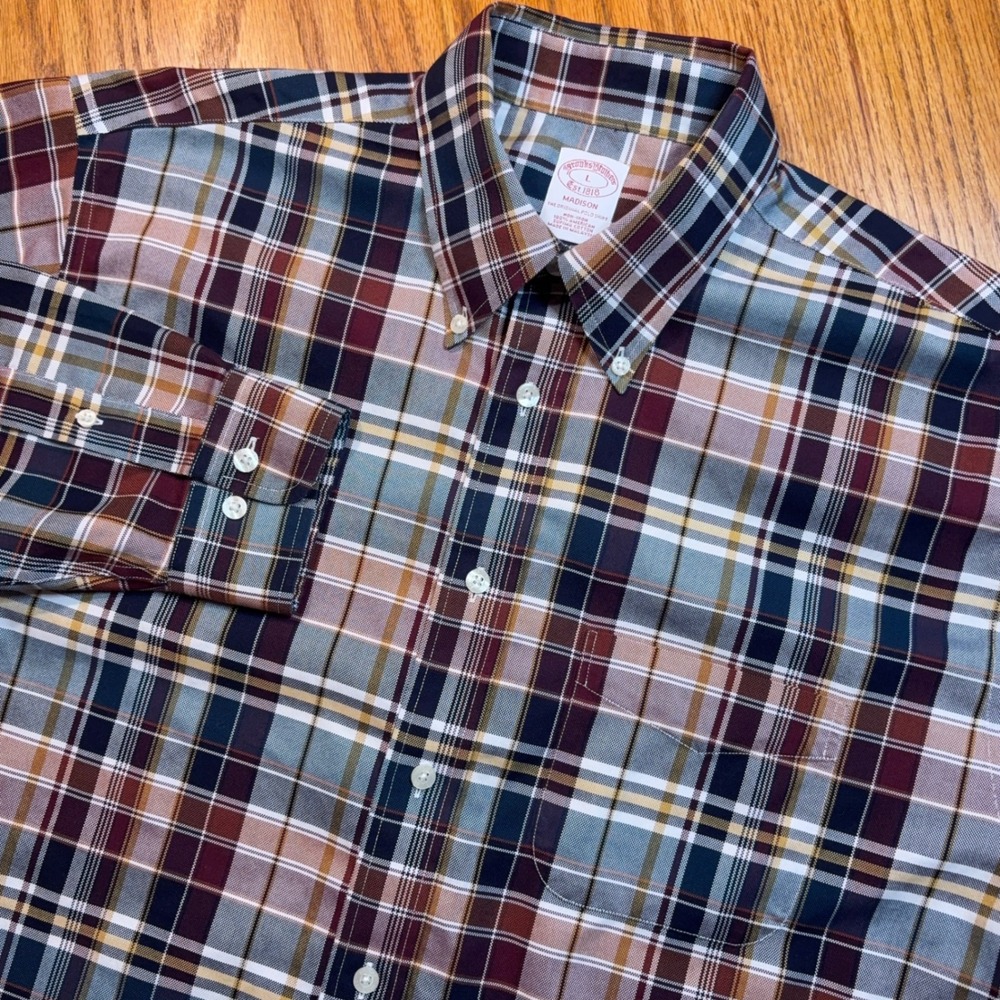 Brooks Brothers Madison Oxford Shirt Mens L Colorful Plaid Button Down Supima